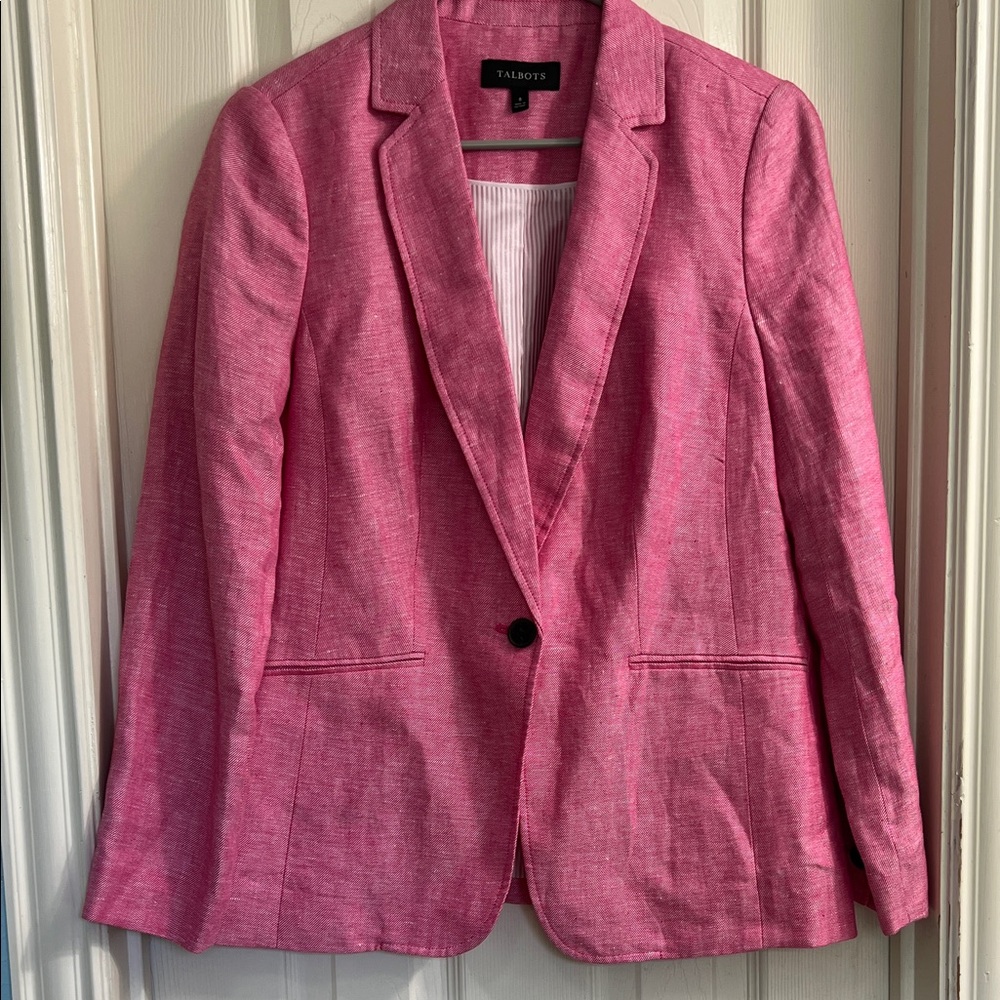 Talbots Blazer Women Size 8 Pink Linen